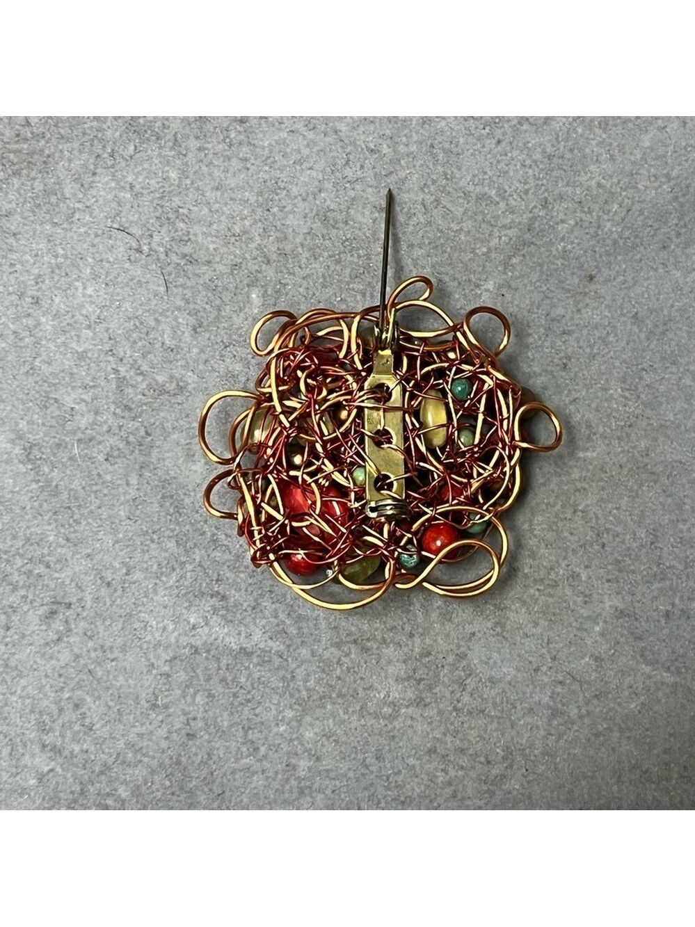 Wire Wrap Multicolor Beaded Brooch Pin Jewelry Handmade Artisan Artsy Art Boho - Picture 4 of 5